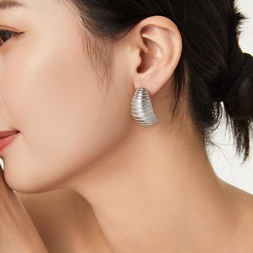 

Vintage Stainless Steel Drop Earrings For Women Smooth Gold Plated Stripe Dangle Earrings Waterproof Wedding Female Zircon