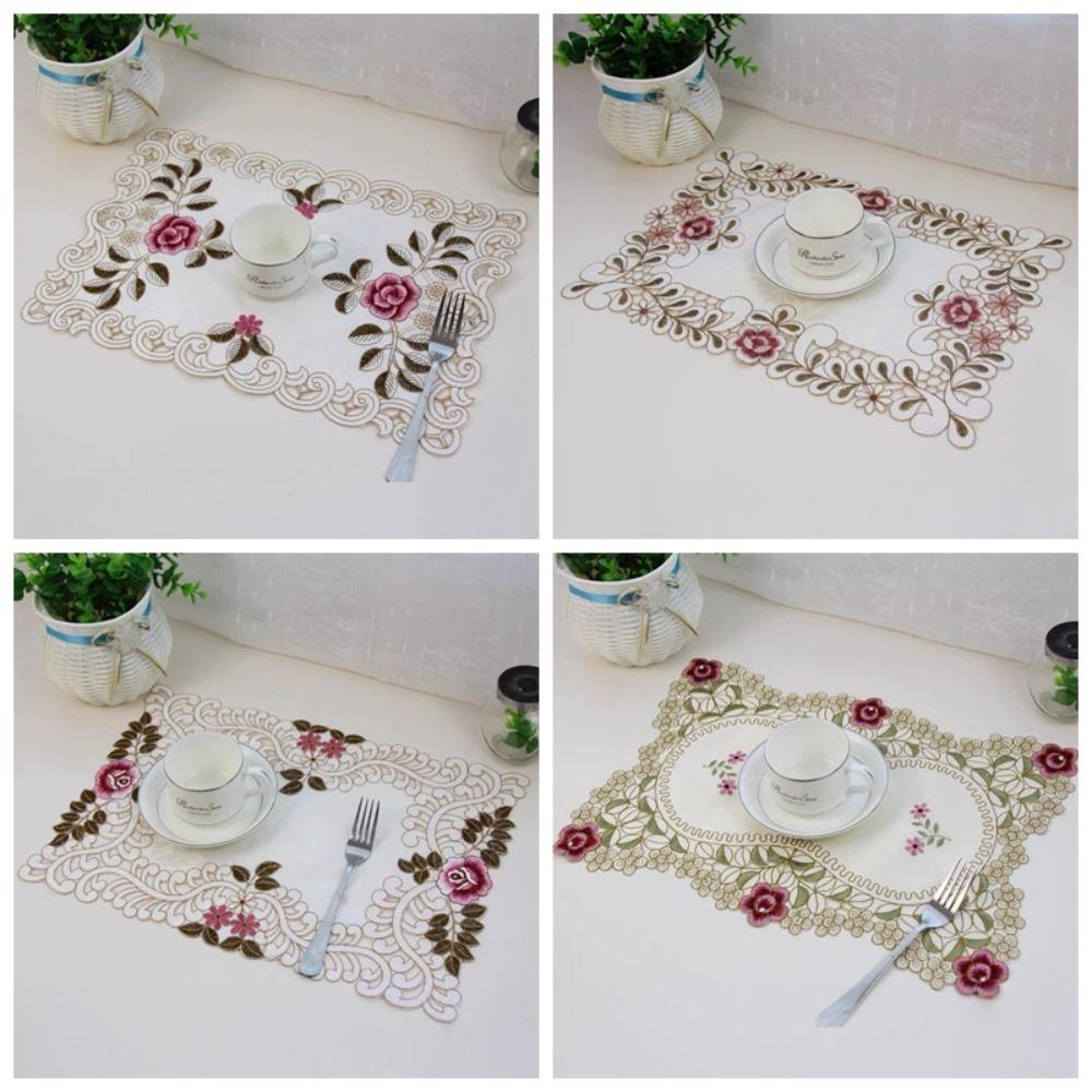 Großer Esstisch Platzset Vintage Blumendekor Tischgeschirr Bestickter Spitzenstoff Platzset Getränk