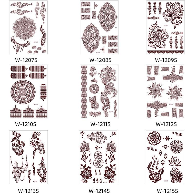 Brown Lace Tattoo Sticker Waterproof Henna Tattoo Wedding Temporary Tattoo Set Hannah