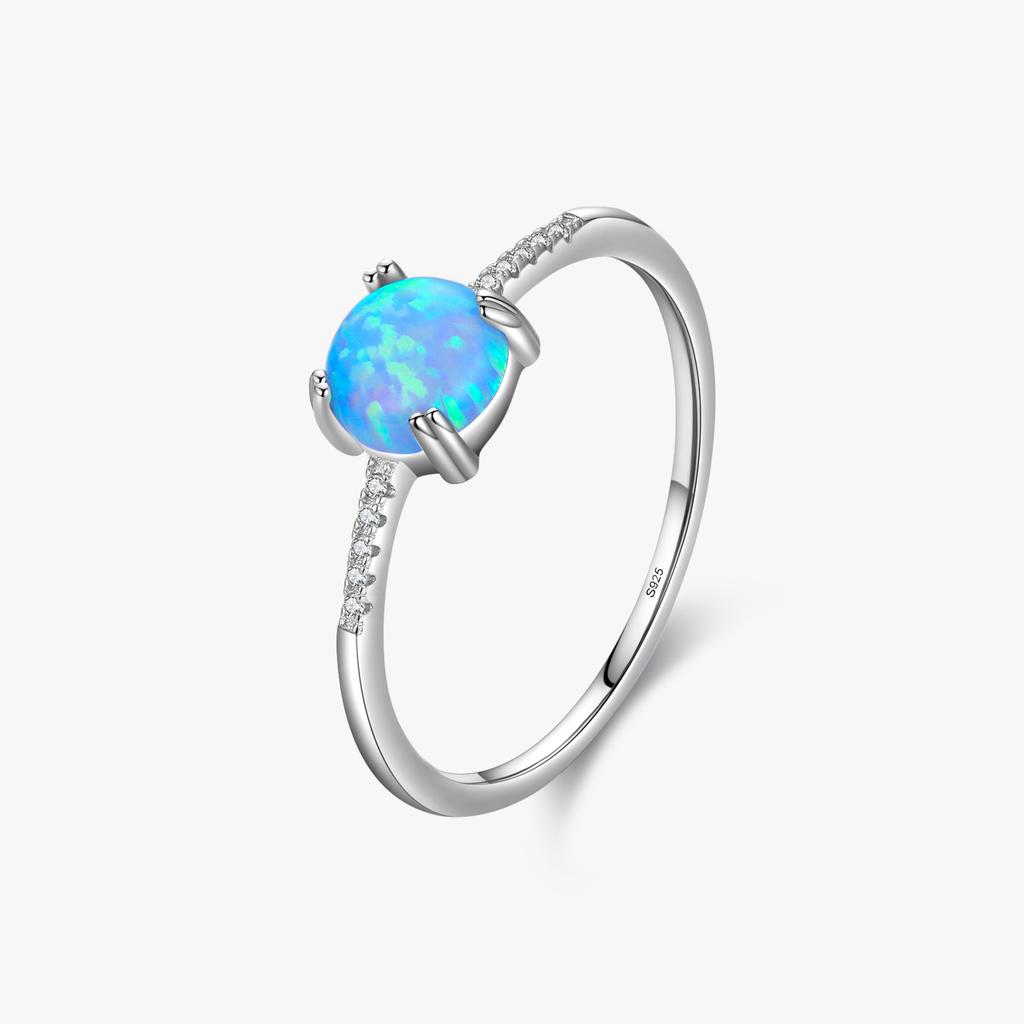 Real 925 Sterling Silver Classic Heart Shape Opal Gemstone Ring with Platinum/Rhodium Plating for Women