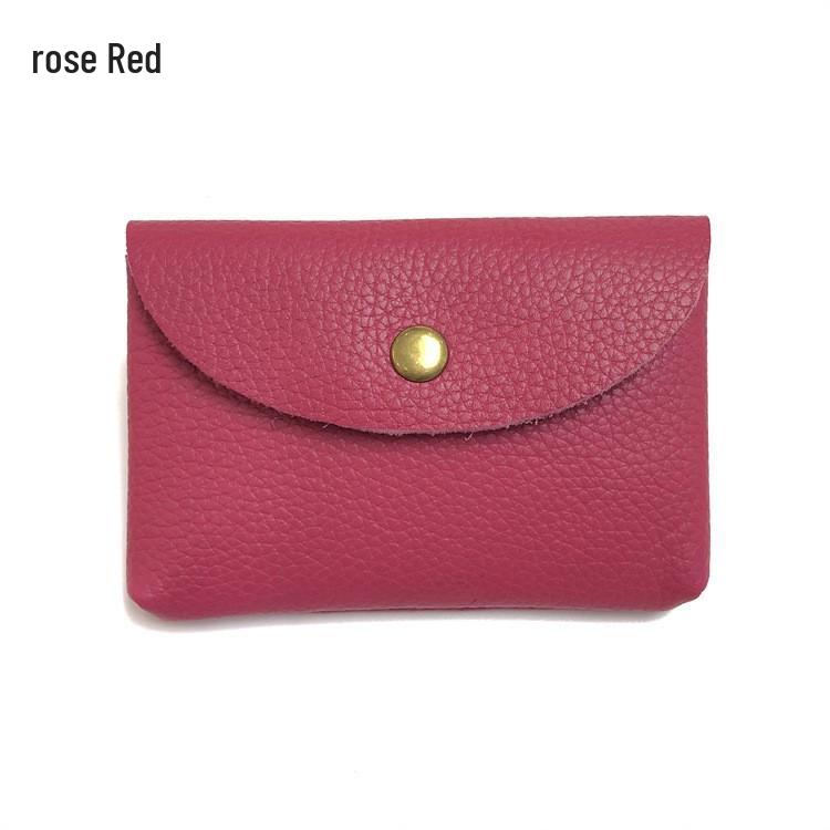 Top Grain Leather Snap Closure Coin Purse & ID Holder, Mini Lychee Pattern Card Holder for Men & Women