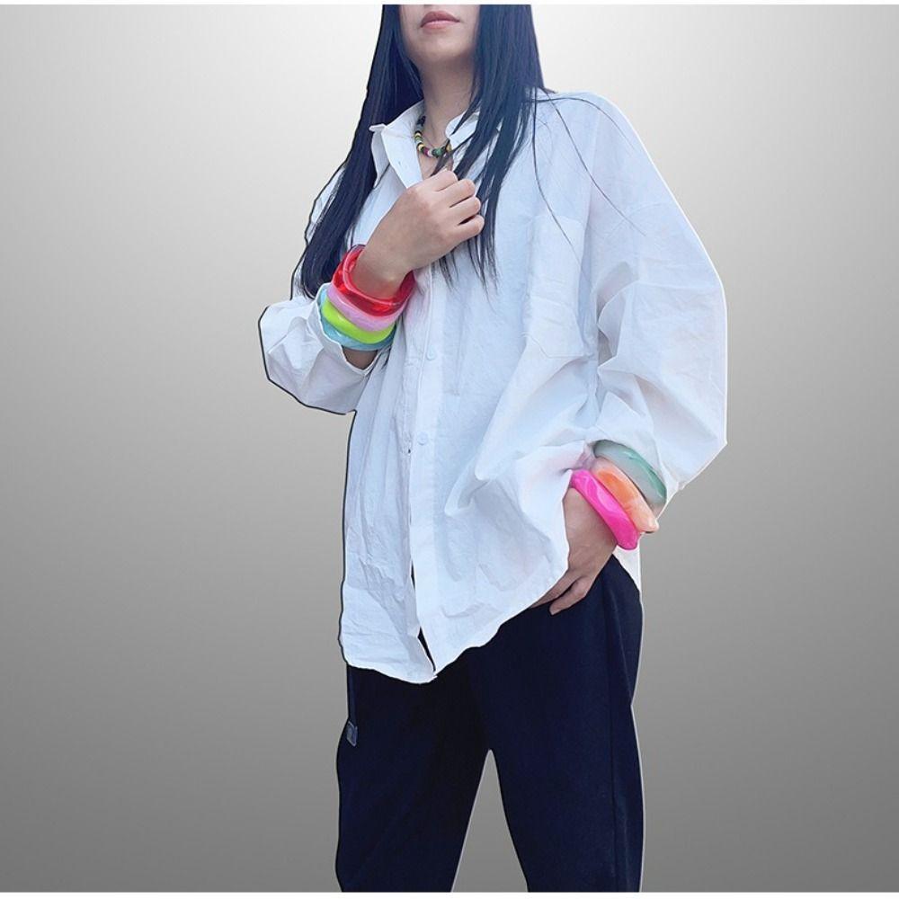 Acrylic Geometric Chunky Bangles Colorful Wristband New Charm Bracelet  Women