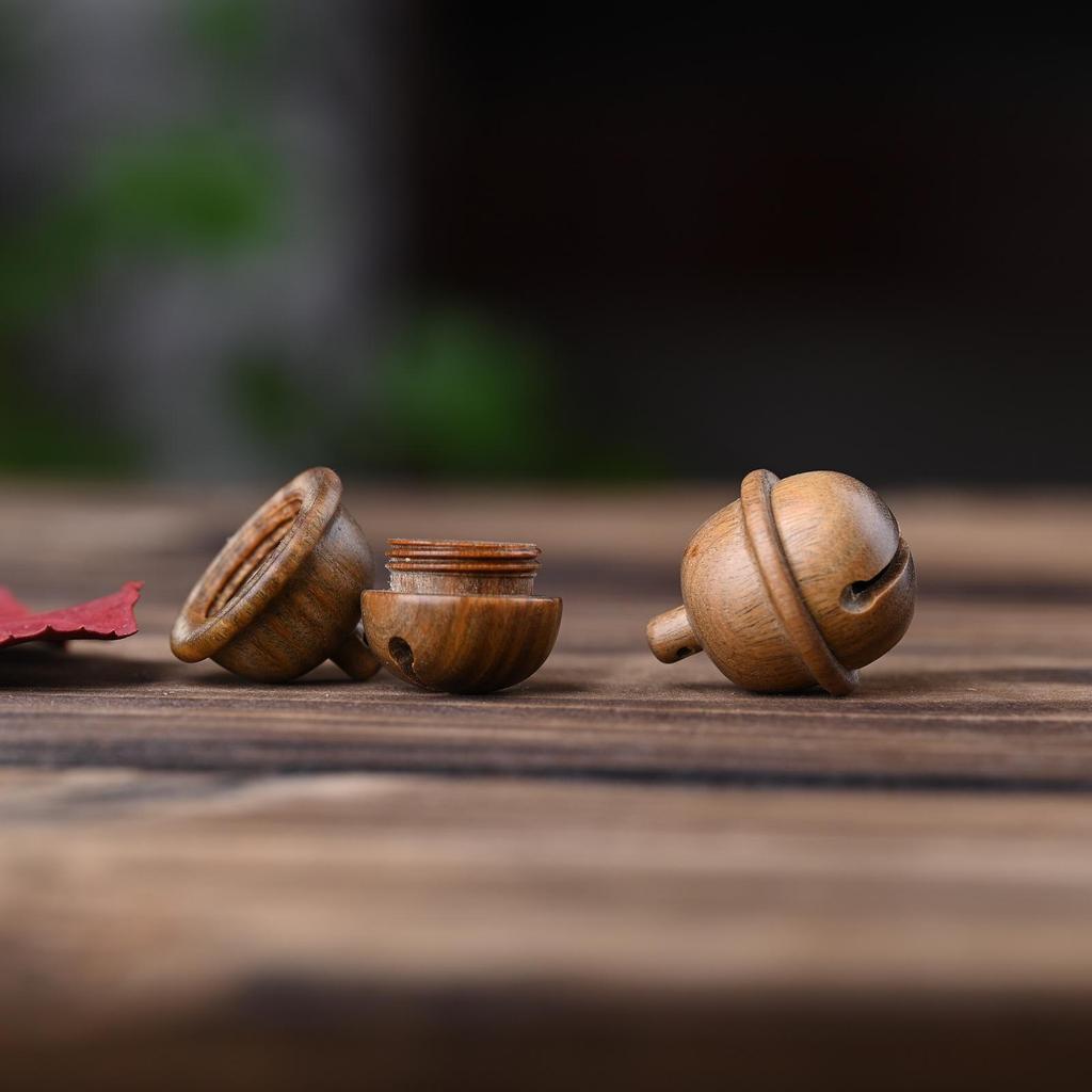 Red Sandalwood Acorn & Pine Cone Pendant Keychain with Screw-Open Wish Bottle