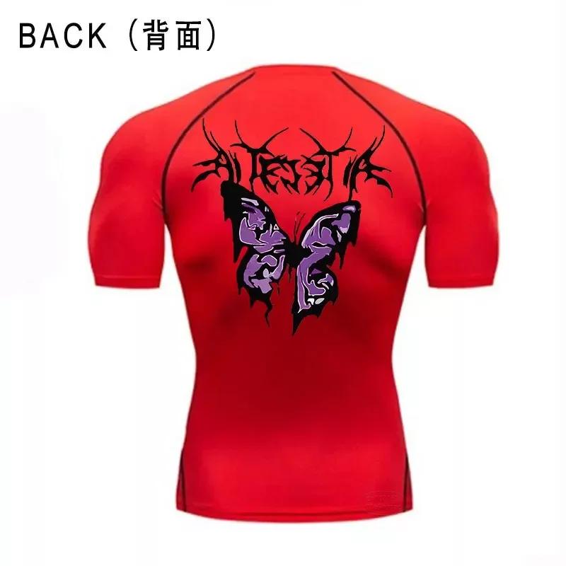 Gym Fitness T-shirt Sports Exercise Butterfly Print Short-sleeved Men's Running Tight Summer Sportswear Quick-drying Top