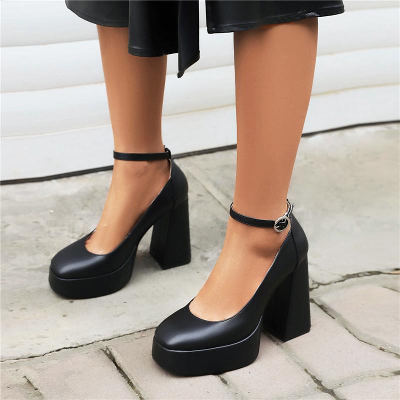 Women's High-heeled Single Shoes Waterproof Table Thick-heeled Four-season Shoes Large Size Simple Large Size Low-top Shoes