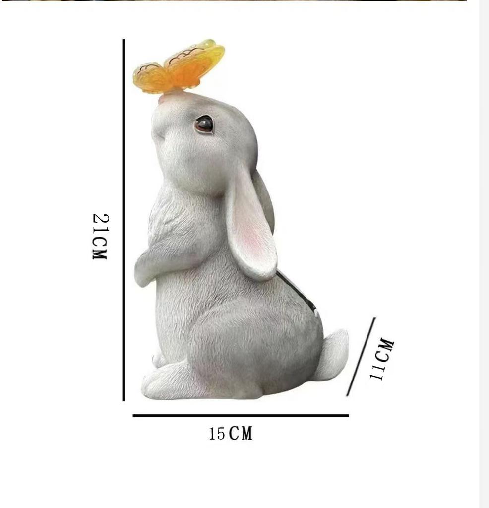 Solar Bunny Cat Statue Garden Decor LED Light Resin Animal Sculpture Figurine Outdoor Decoration for Courtyard