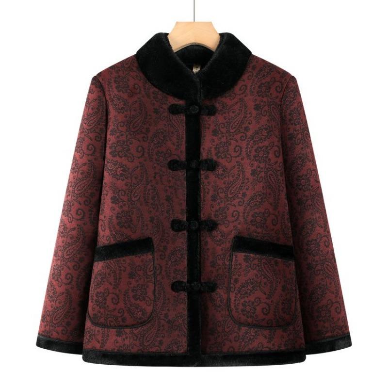 

Winter thickened fleece jacket autumn and winter new Chinese long-sleeved cotton-padded coat women 1XL [recommended 80-50kg]