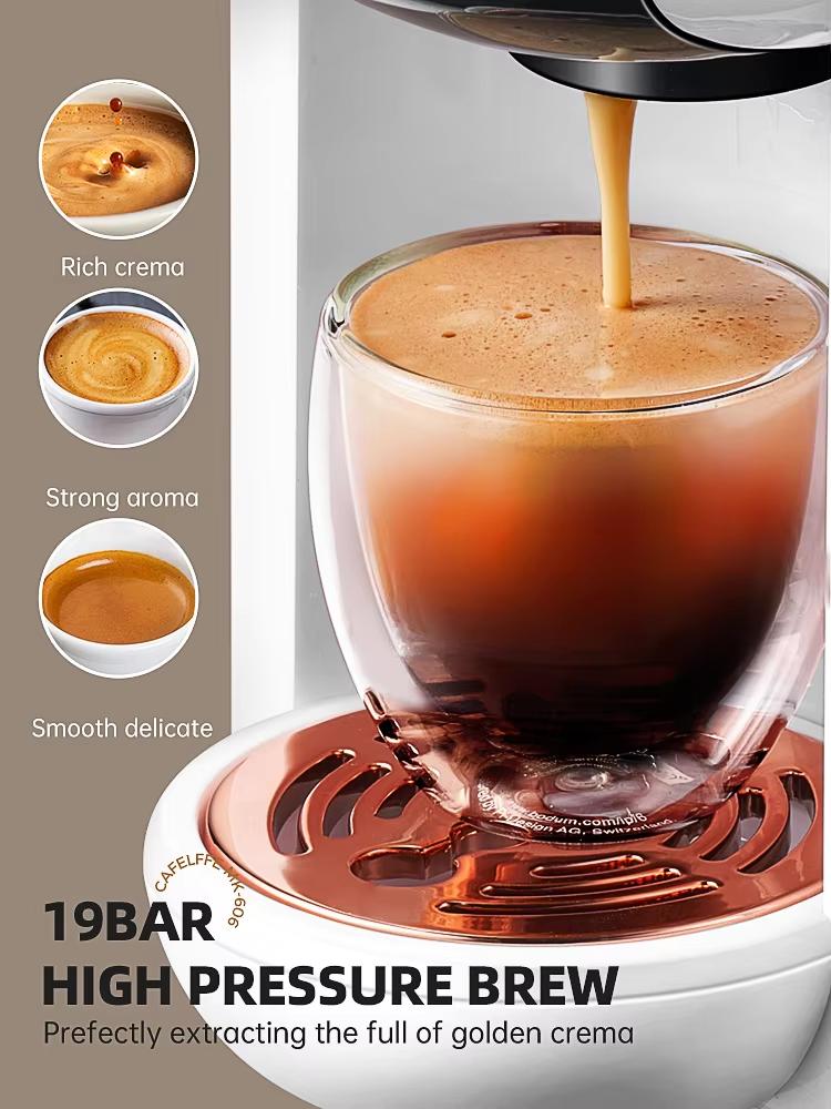 New Cafelffe 5 in 1 Multiple Capsule Coffee Machine Hot/Cold DG Cappuccino Nespresso Capsule ESE Pod Ground Coffee Cafeteria 19Bar,MK-606