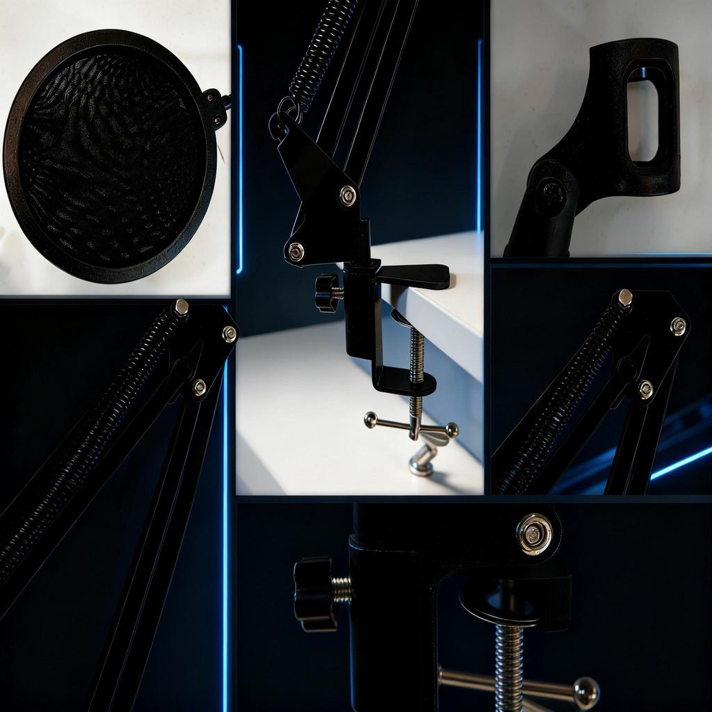Mic Boom Arm Desk Mount Stand Black Aluminum Alloy Adjustable 1/4 3/8 Screw for BM800 U750 Condenser Microphone for Recording