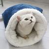 Katzen-Winterschlafsack, gemütliches, warmes Katzenhöhlenbett, mit Flanell überzogen, 360-Grad-Wärme-Katzentunnelbett für Kätzchen und Welpen