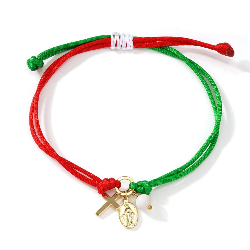 1PC Colorful Rope String Bracelet Virgin Mary Cross Charm Bead Jewelry Adjustable Religious Women's Fashion for Friendship Gift