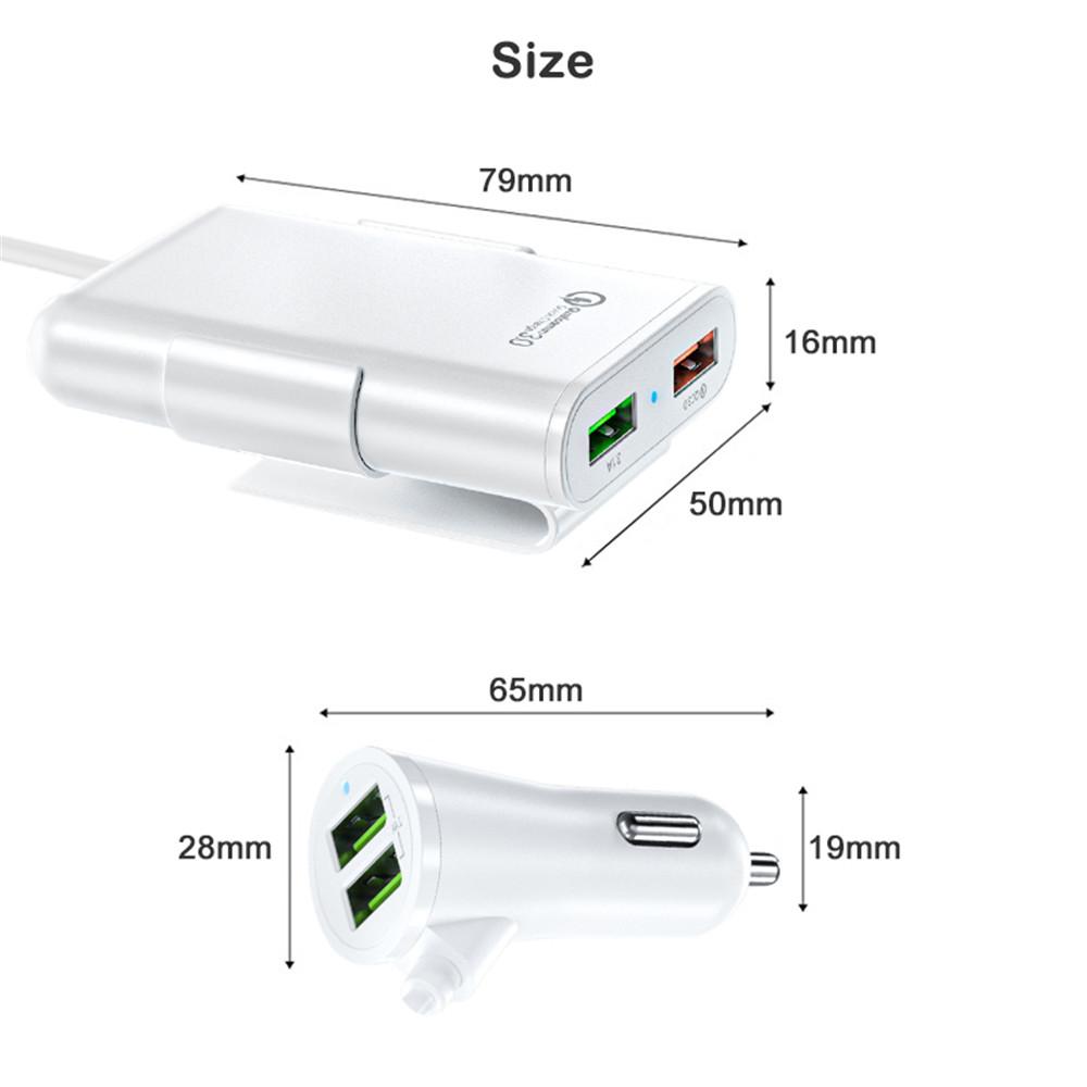 QC3.0 5.6 Ft Extension Cable 4-port USB Car Charger for Fast Charging for IPhone and Xiaomi Mobile Driving Recorder