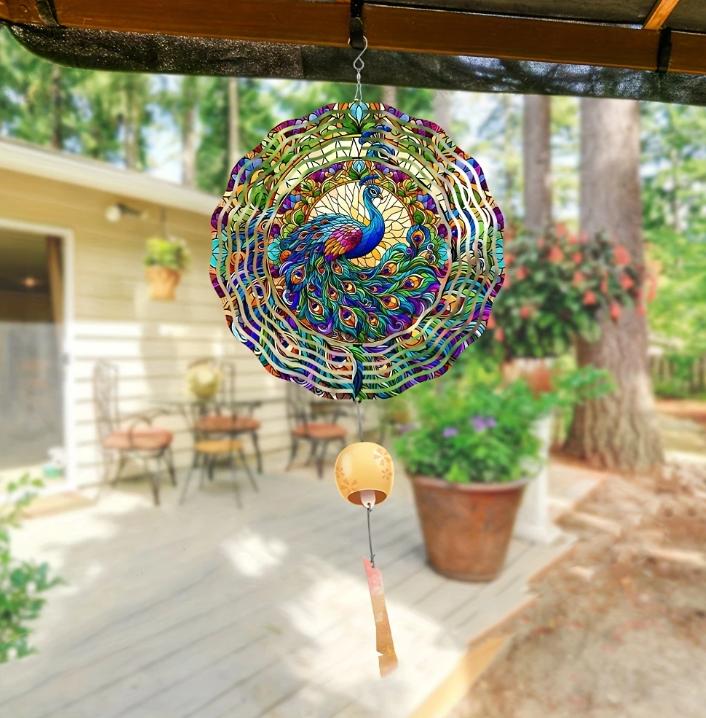 Pfau 3D Metall Windrad - Hängender Windfänger, Perfekte Außendekoration für Garten, Terrasse & Fenster - Ideales Geschenk für Mama, Ehefrau