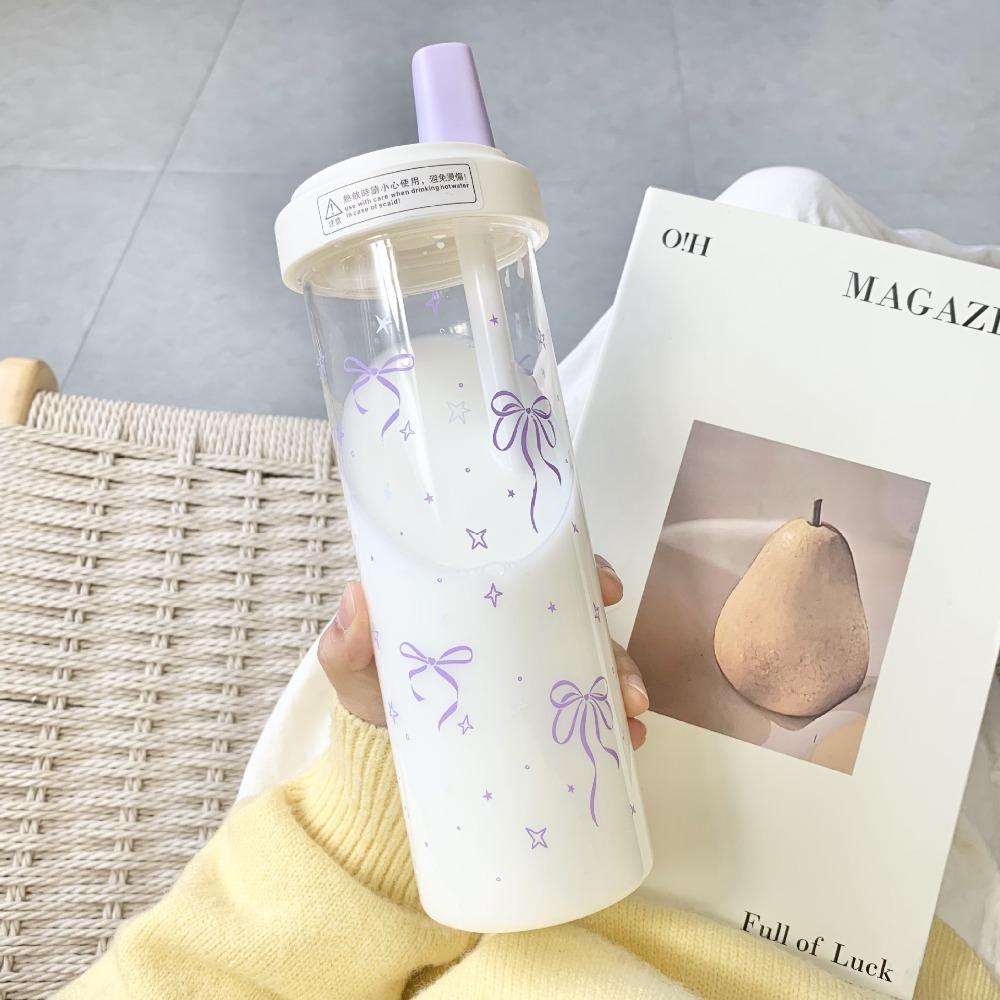 Cute Bowknot 500/700ml Water Bottles Juice Milk Plastic Cup with Lid Straw Bubble Tea Coffee Cups Large Capacity Drinkware