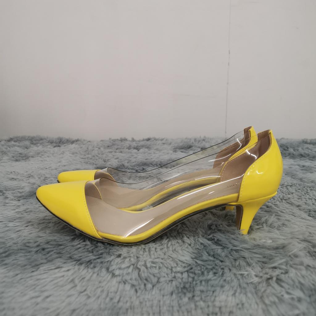 LOSLANDIFEN Sieviešu pumpas Pavasara Rudens PVC Caurspīdīgi 5cm Zemi Papēži Seksīgi smaili Toe Slip-on Plānas augstpapēžu ballītes kāzu kurpes