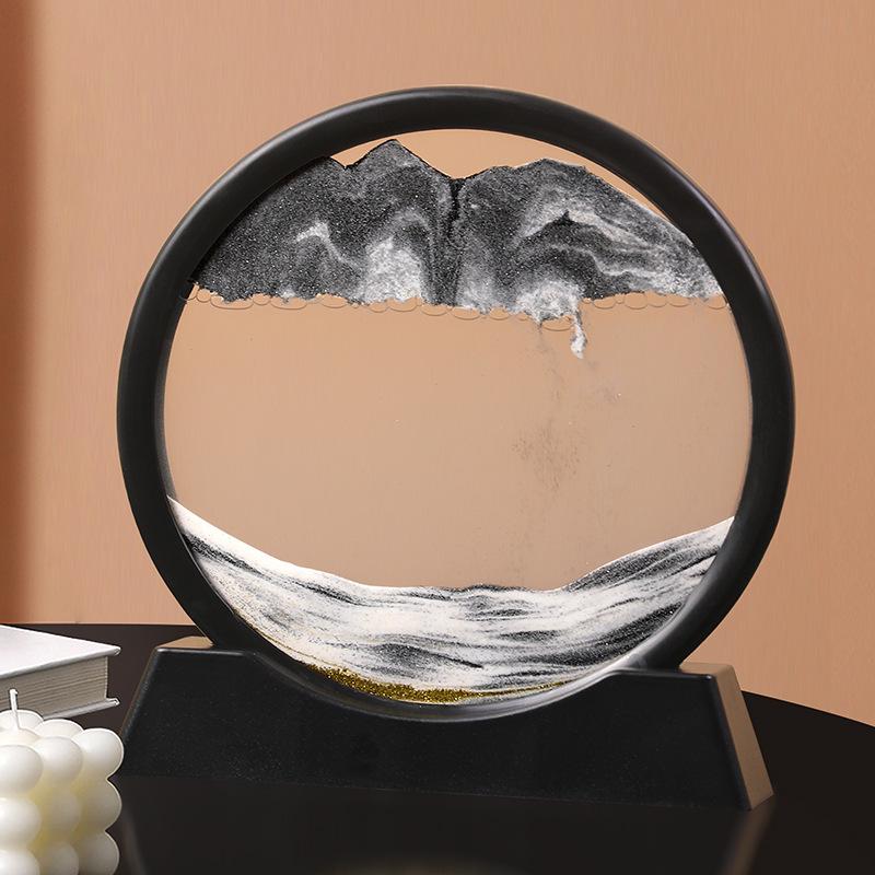 Kulatá přesýpací hodiny 3D s tekutým pískem Domácí dekorace - Vysoce kvalitní stolní ozdoba do obývacího pokoje