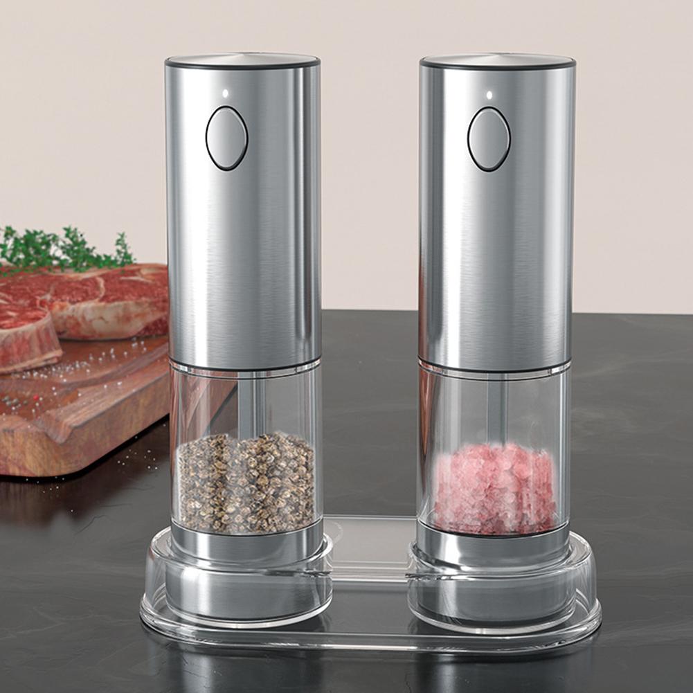 Automatic Salt Pepper Mill Adjustable Coarseness Electric Spice Mill LED Light Spice Seasoning Bottle BBQ Accessories