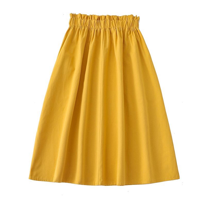 Summer High Waist Slimming Solid Color Pocket Skirt All-match Loose Waist Casual Mid-length Skirt for Women