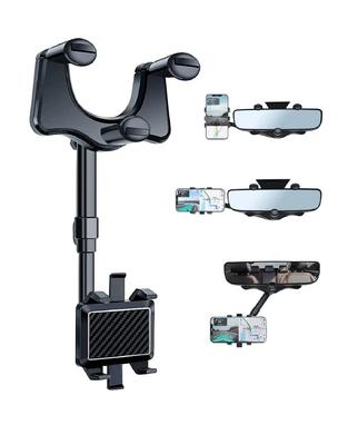 Car Rearview Mirror Phone Holder 360° Retractable Rotatable Cell Phone Holder Clip Mobile Phone GPS Support Phone Mount Stand