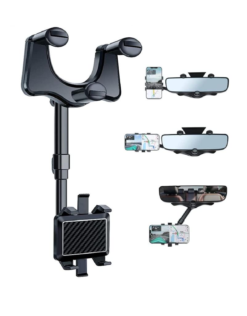 Car Rearview Mirror Phone Holder 360° Retractable Rotatable Cell Phone Holder Clip Mobile Phone GPS Support Phone Mount Stand