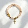 Color Crystal Beaded Cross Pendant Double Ring Bracelet, Simple and Versatile Stacked Bead Jewelry
