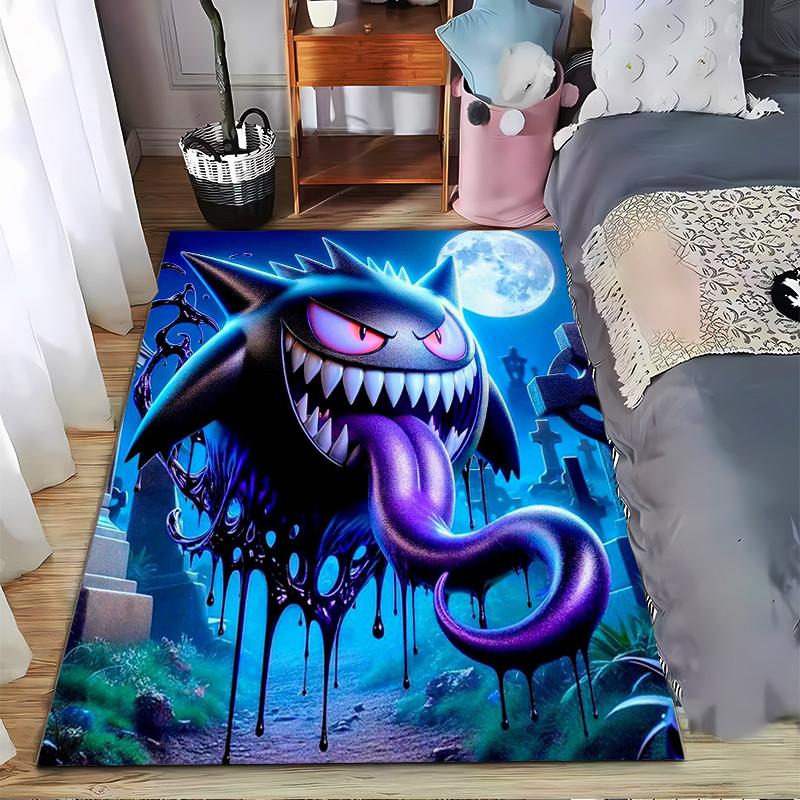 Spooky Cartoon Monster Design Carpet with Moonlit Graveyard Background Suitable for use as an anti-slip for living room bedroom sofas 40x60cm( 15x23in )