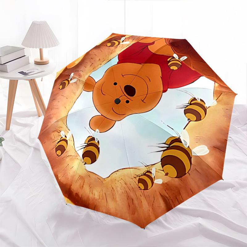 Honey, Winnie Themed Automatic Opening and Closing Umbrella, Brightly Colored 8-rib Portable Umbrella, Suitable for Men and Women, A Perfect