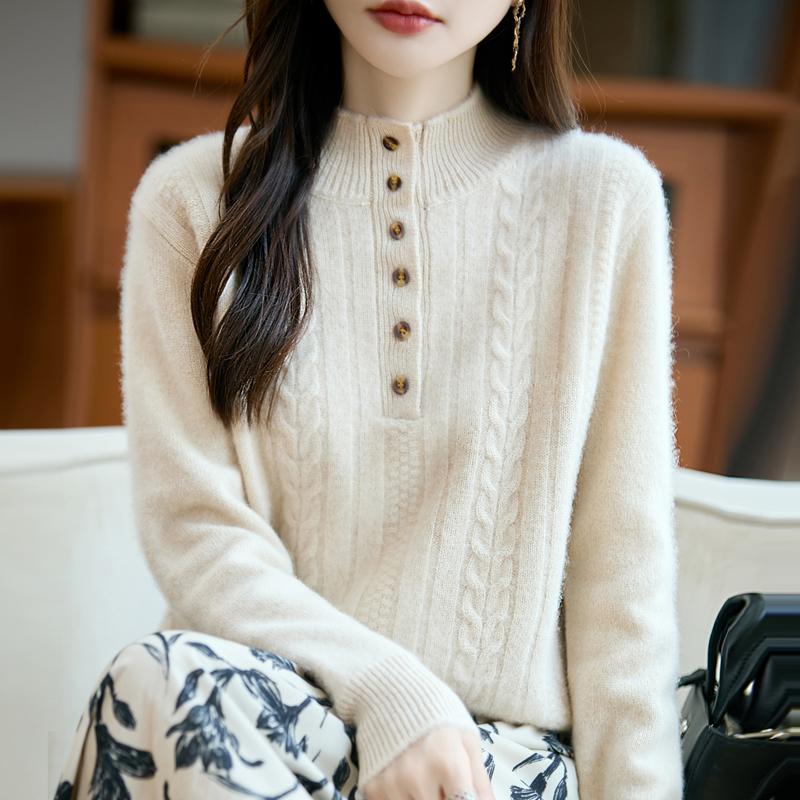 Women's Cashmere Sweater Qinghe Cashmere 30% Cashmere 70% Wool Autumn and Winter Pullover Warm and Fashionable