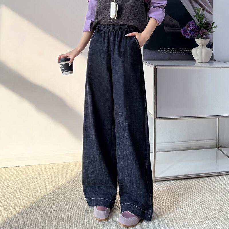 Bailuyu Women s Retro High-Waist Straight Leg Casual Pants L
