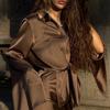 2025 Autumn Satin Flared Sleeve Shirt & Bodycon Skirt Set for Women