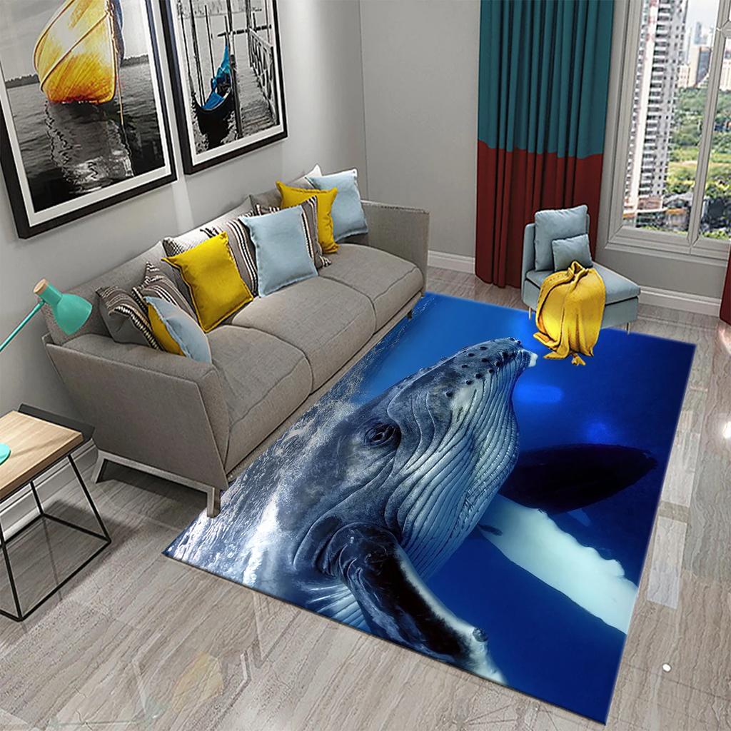3D Cartoon Whale Carpet Large Rug for Living Room Bedroom Decor Floor Rugs Bathroom Kitchen Entrance Door Non-slip Mat Area Rug