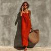 Europäisches und amerikanisches Sommer-Neues einfarbiges sexy Retro-Faulenzer-Stil Baumwoll- und Leinen-Latz-Langes Damenkleid