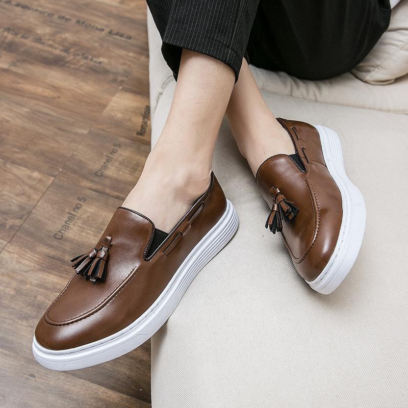 One-pedal loafers leather shoes men's spring lazy soft surface fringed beanie shoes driving shoes kitchen leathershoes