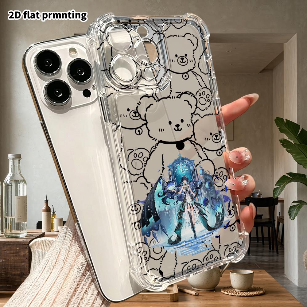 Phone case: 2D flat suitable for iPhone 18 17 16 15 14 13 Pro, transparent four corner protective case, magical girl, Christmas and Halloween gifts