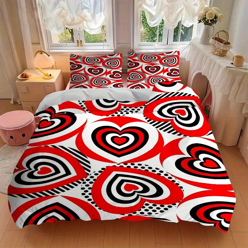 3pcs Heart-patterned Bedding Set, Breathable and Soft, Suitable for All Seasons, Ideal for Home Use, Suitable for Bedroom Decor 21142