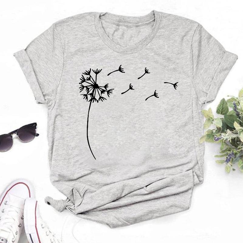 New Dandelion Printed Women T Shirt Cartoon Graphic Printed Black Ladies T-shirt Casual Woman Shirt Funny Tees Shirts