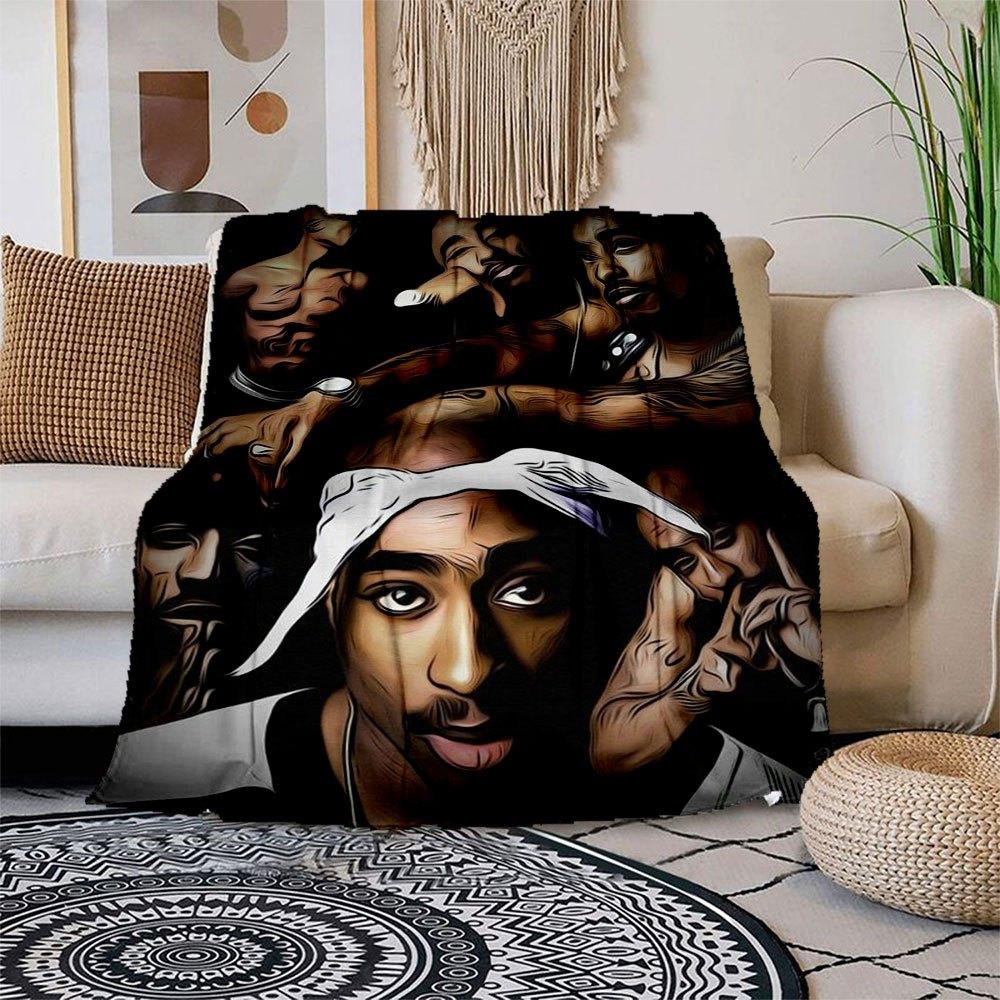 

Retro Tupac Shakur Art Print - Hip Hop Legend Poster Blanket Flannel Throw Blanket for Sofa, Bed, Travel, Camping, Office, Couch, Chair, An 150x180cm