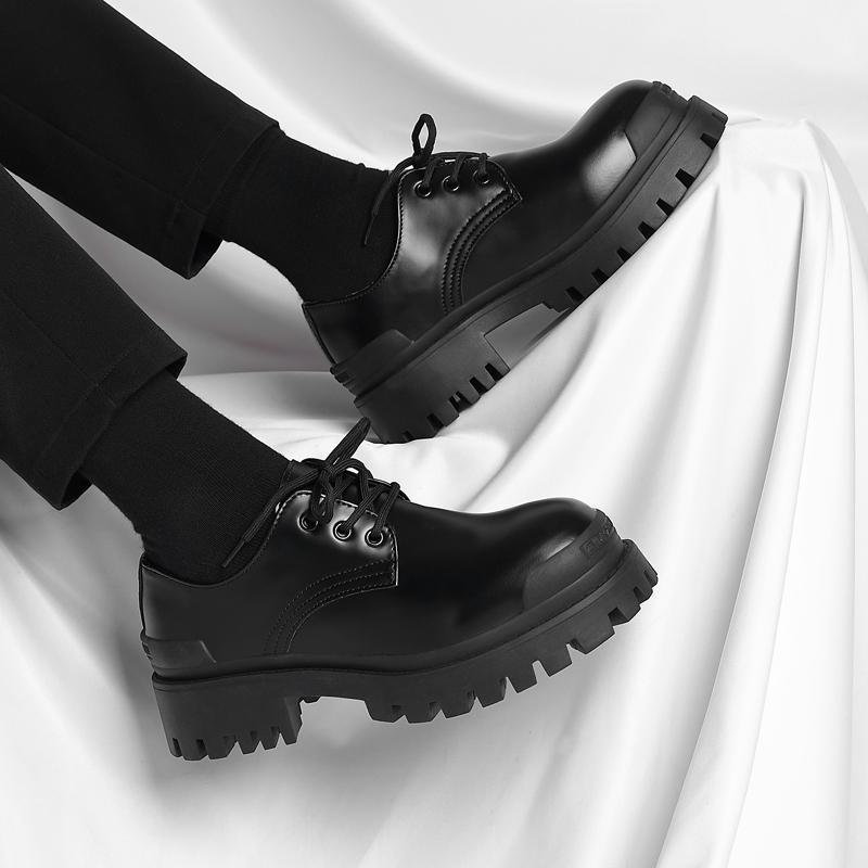 Black Derby Thick Soled Shoes Classic and Versatile Design Styles Leisure Business Party Wedding Groom's Adult Quality Shoes New