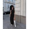 Women's summer new fashion personalized split pleated slim round neck sleeveless dress