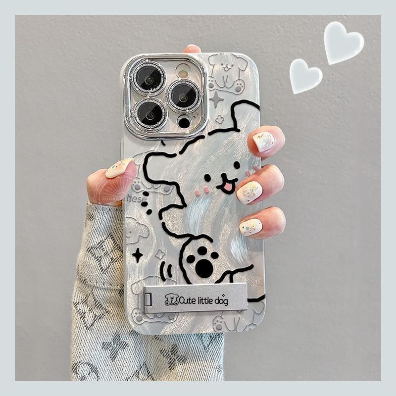 Doodle Puppy Is Suitable for Apple 16promax Cute Phone Case Chain  Iphone15 Protective Case 14 Stand