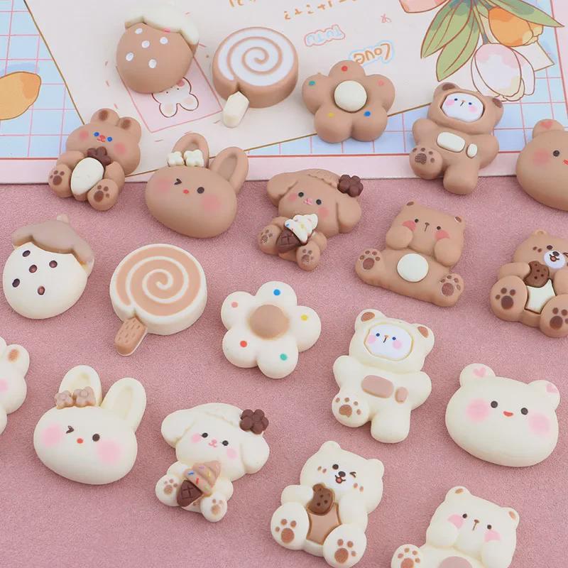 Accessoires en résine de dessin animé ours brun beige: Colle crème DIY, coque de téléphone, réfrigérateur, bandeau