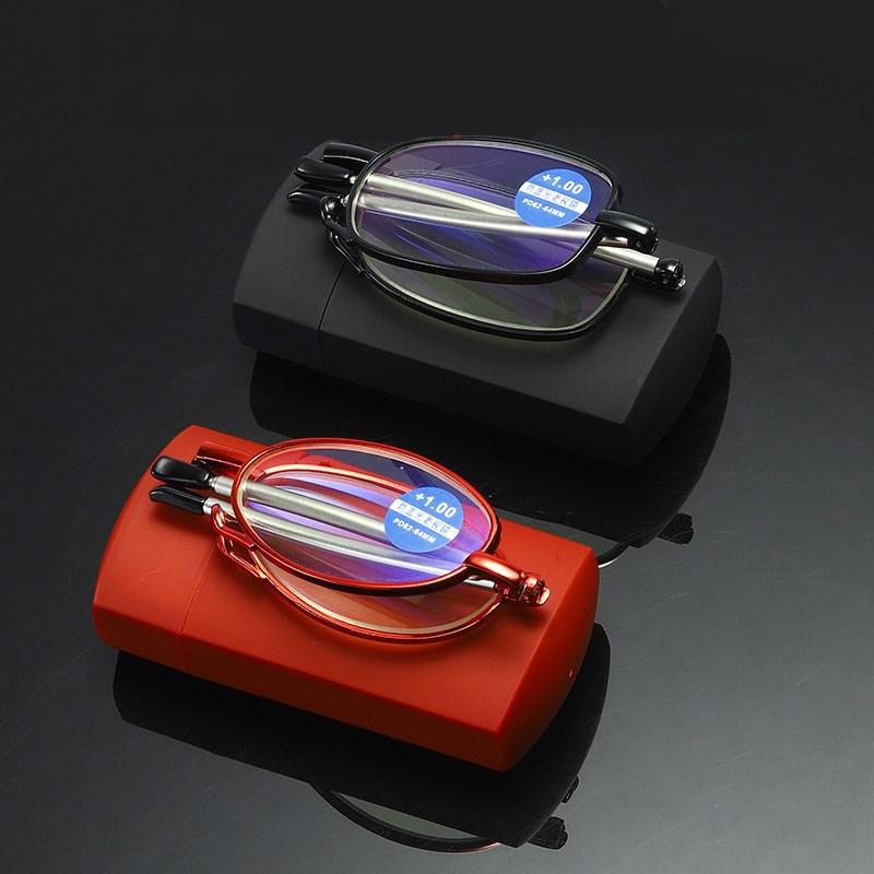 Gafas de lectura plegables pequeñas y portátiles con estuche, montura de metal ultraligera, gafas para presbicia con estuche, dioptrías para hipermetropía +4.0