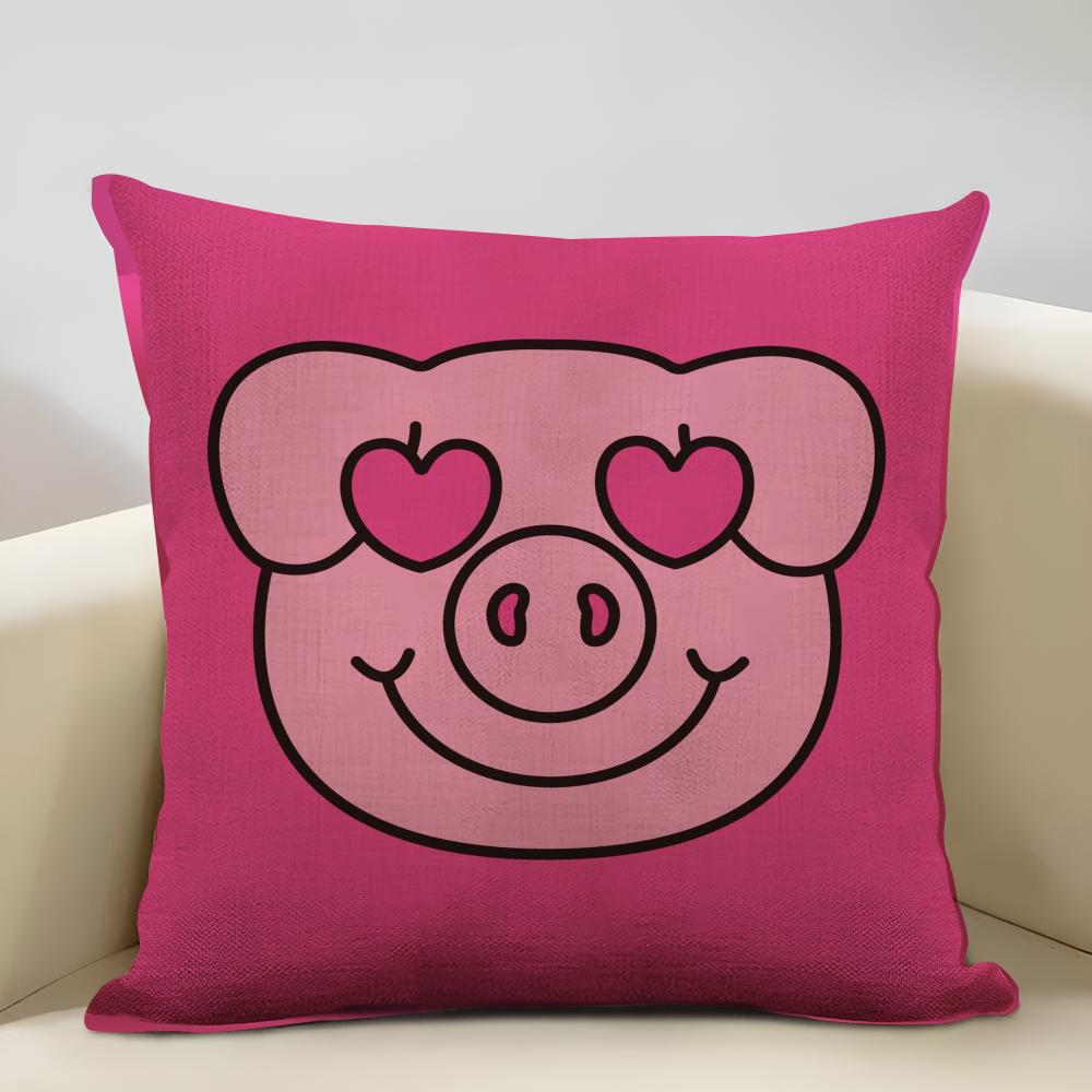 Percy Pig Cushion Cover Household Decoration Linen Sofa Cushion Cover: Skin-Friendly & Breathable with Invisible Zipper
