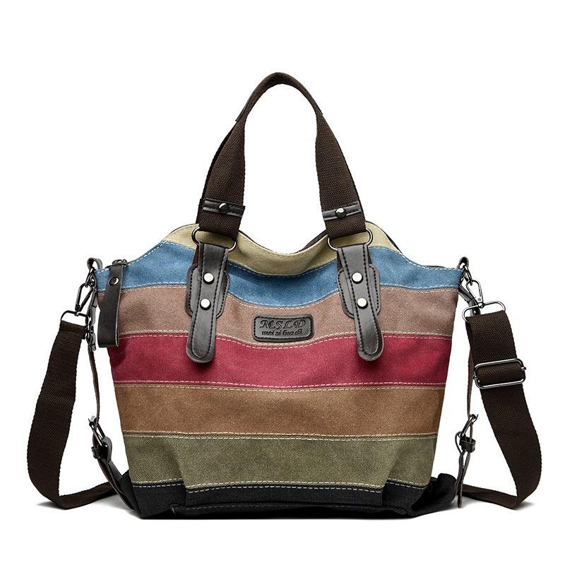 New Canvas Casual Retro Fashion and Art College Shoulder Oblique Span Large-capacity Women's Bag Contrasting Color Splicing Bag