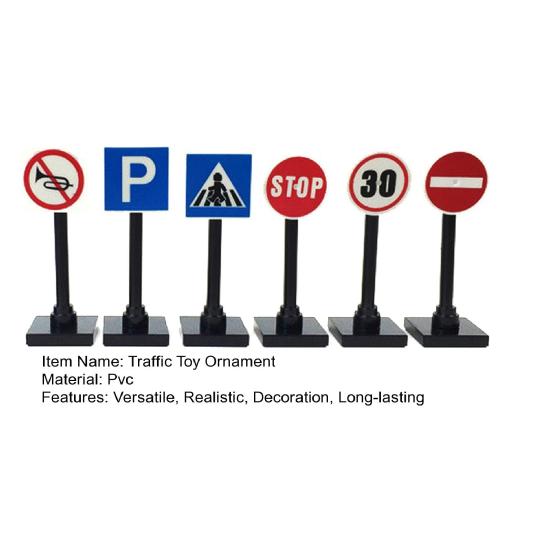 6Pcs Traffic Toy Ornament Dollhouse Traffic Road Signs Set Mini Signpost Barrier Dollhouse Decoration