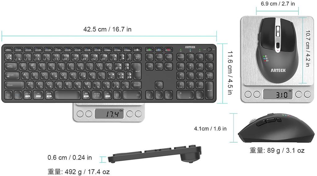 Arteck Bluetooth Keyboard and Mouse Set, Multi-Pairing, Connects To 3 Devices Simultaneously, Type-C Rechargeable, Full-Size Bluetooth Keyboard with