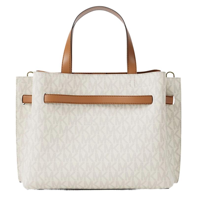 Michael Kors Borsa a Spalla Piccola da Donna Emilia Logo Firma Dettagli Dorati Ecopelle Colore Vaniglia e Marrone