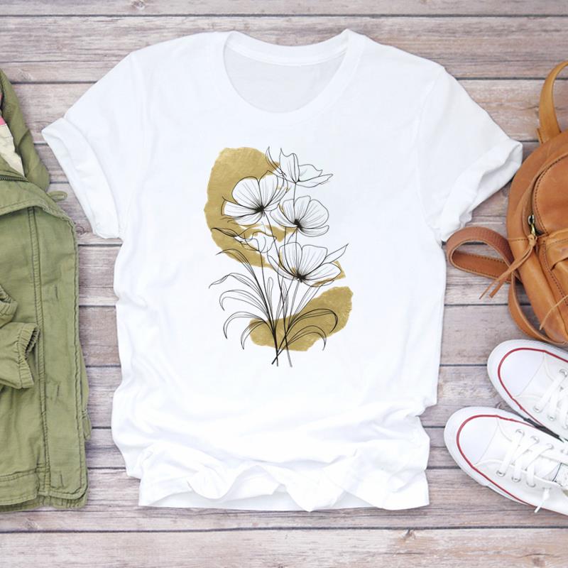 (Asian Size) Printed Women Tee Lady feather style trend Female Clothing T Shirt  Casual Fashion Top Graphic Short Sleeve T-shirts