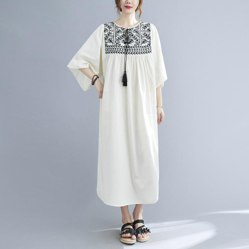 2025 Summer Plus Size Elegant Women's Ethnic Embroidery Ruffle Sleeve Dress