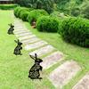 Animal Silhouette Bunny Rabbit Garden Stake - Yard Art for Lawn, Patio, and Home Decor with Floral Cutouts